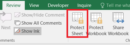 Select Protect Sheet,