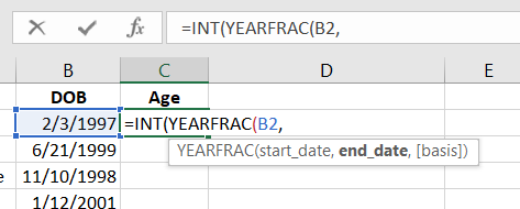 Select the cell with the DOB in it