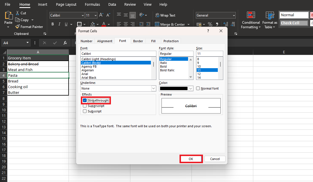 Font Settings in Excel