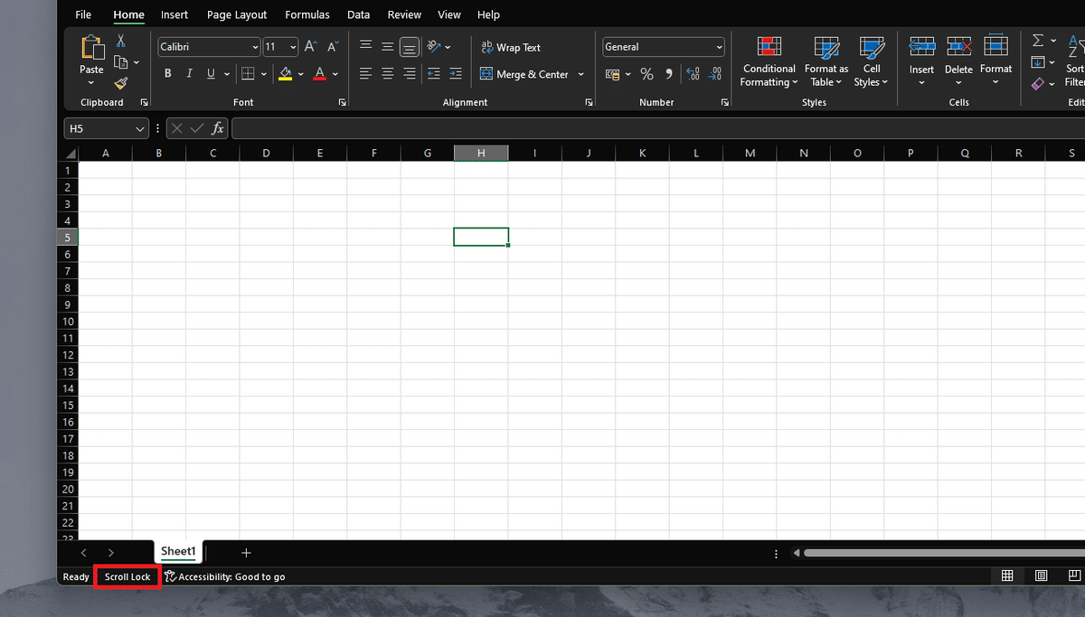 How to turn off scroll lock in Excel—Scroll Lock in the bottom corner in Excel