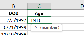 Place the INT function into the cell