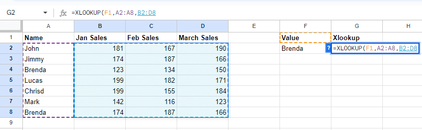 Add a comma and select the range you want to return the multiple values from.