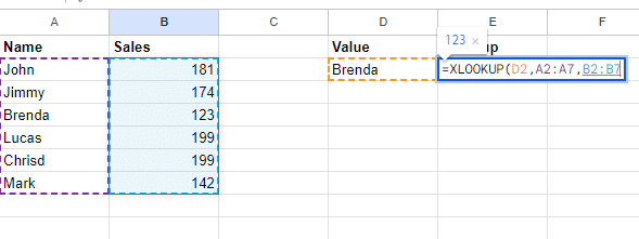 Add a comma and select the column to return the value from.