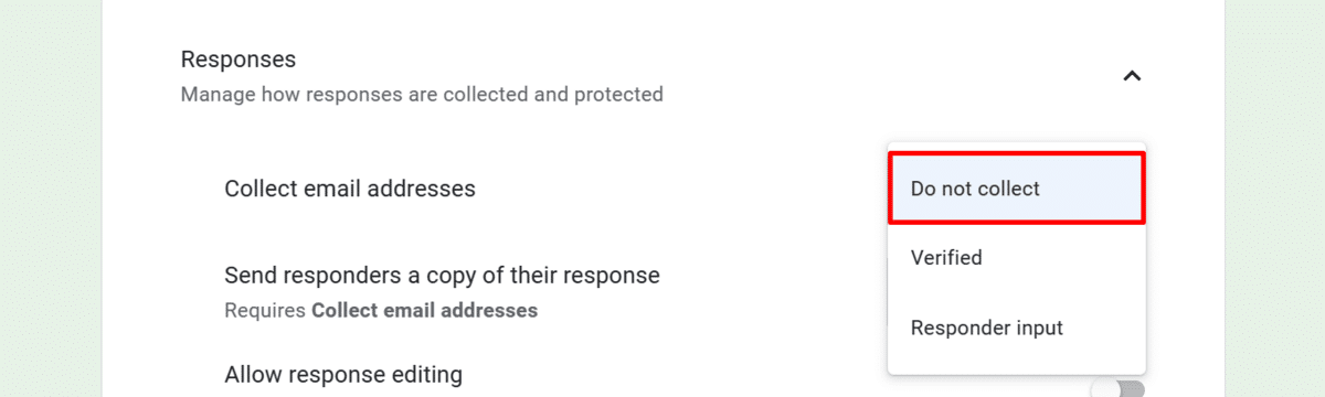 "Do not collect" emails in Google Forms