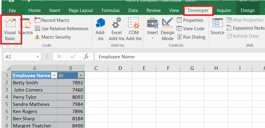 Excel's Visual Basics option.