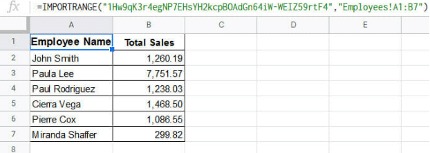 An example of IMPORTRANGE in Google Sheets