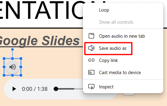 How to save audio in Google Slides presentation