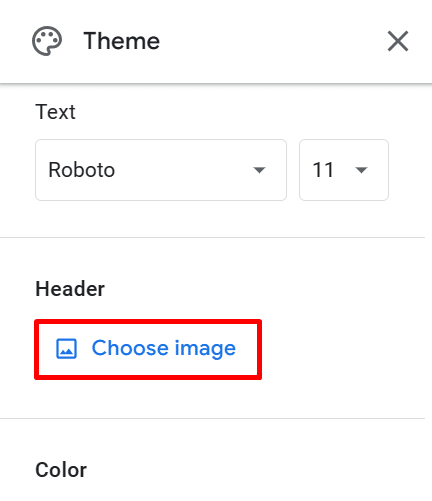 "Choose image" button when inserting a new header image