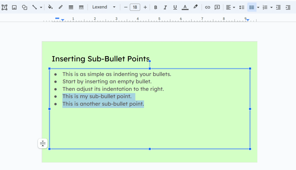 Highlighted bullet points in Google Slides