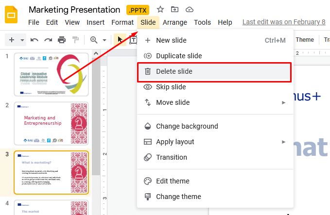 Delete a Slide on Google Slides using Slide option