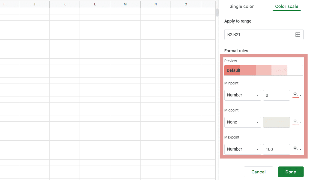 Using color scale to highlight in Google Sheets