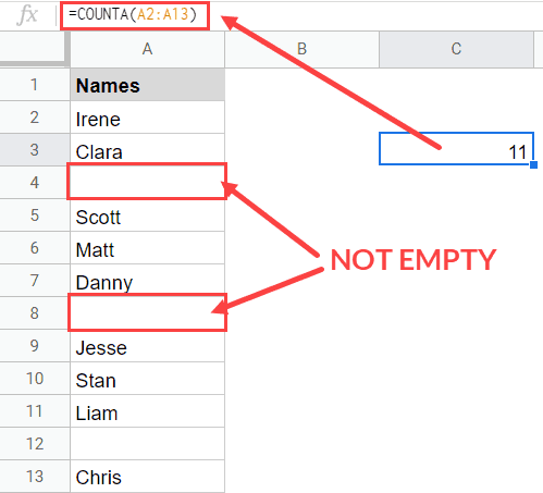 COUNTA formula counting empty string and apostrophe