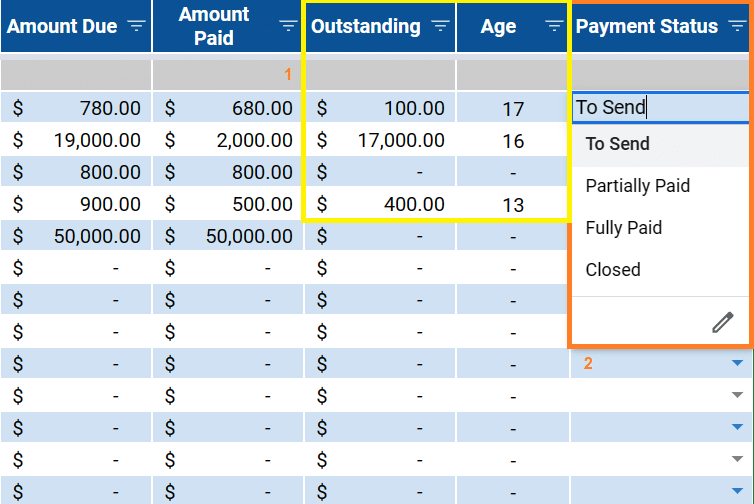 Payment status and outstanding balance in GSheets