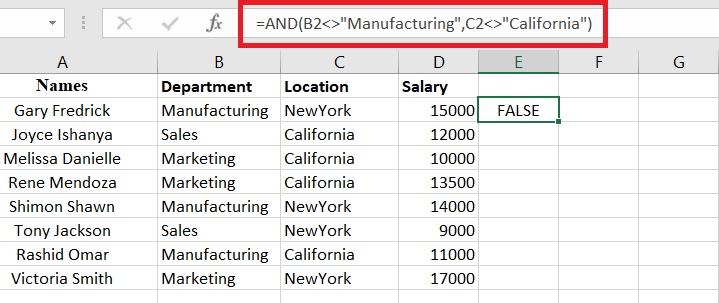 "Does not equal" used with AND function in Excel