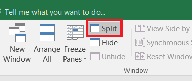 In the Window group, click on the Split option.