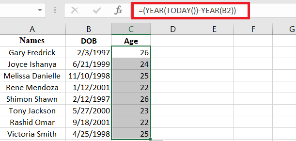 How to use the YEAR function to calculate age