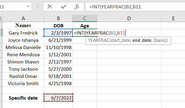 Select the cell with the specified date as the second argument