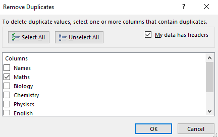 Select the values to delete