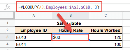 VLOOKUP result fetching from the same sheet