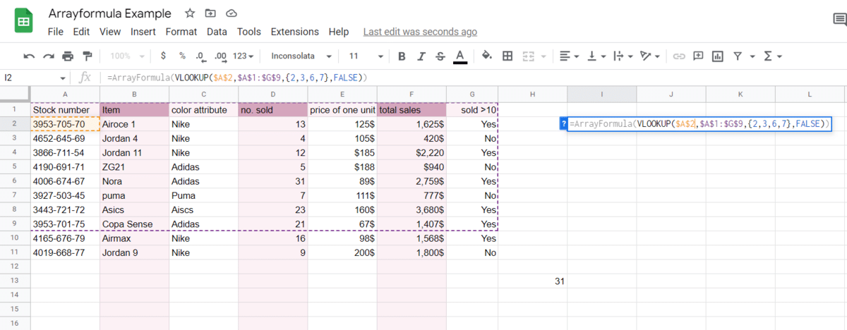 VLOOKUP with an ARRAYFORMULA in Google Sheets