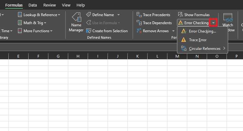 Open the error checking menu