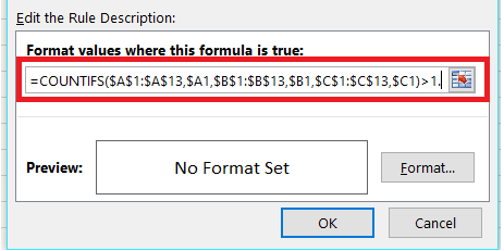 "format values where this formula is true" box