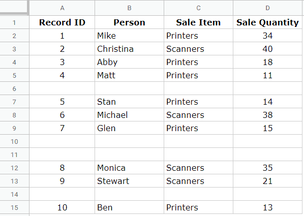 Data Set to Remove Empty Rows