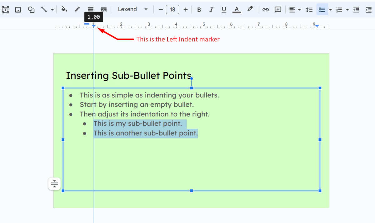 How to do left indent marker in Google Slides