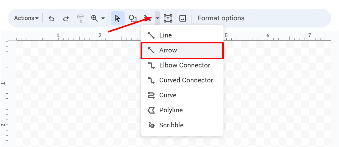 Inserting an arrow line in a Google Docs drawing