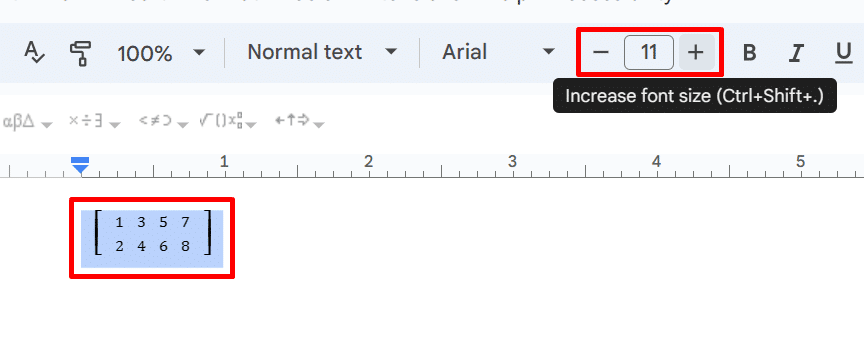 Changing size of matrix in Google Docs