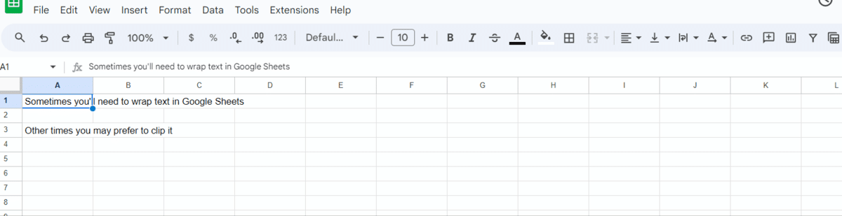 How To Wrap Cells in Google Sheets With the Toolbar GIF.