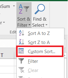 Choose the option to Custom Sort.