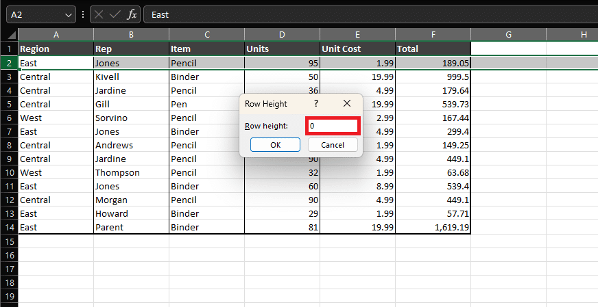 Row Height options