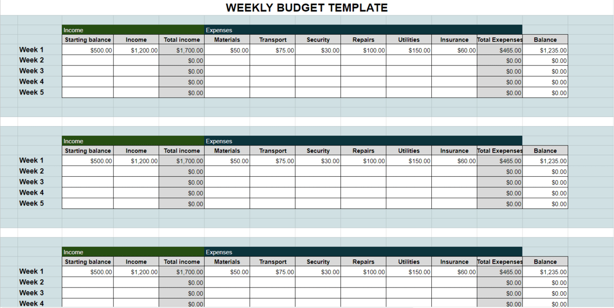 Weekly Budget Template for Google Sheets