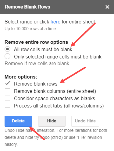 Add-on pane to remove empty cells