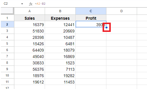 Cursor in a Google Sheet spreadsheet