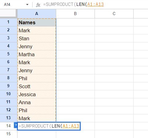 Selected range to count.