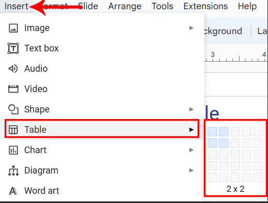 How to create a table in Google Slides