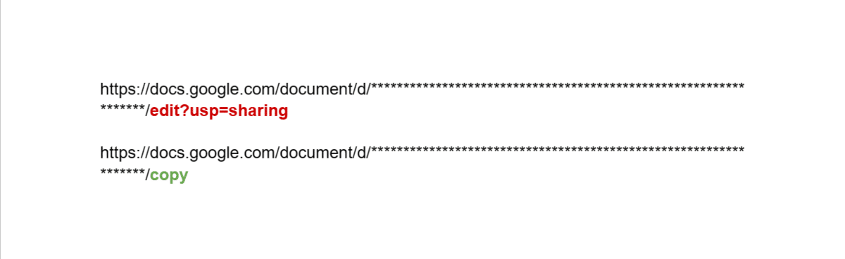 Modifying the Google Docs link for forced copying