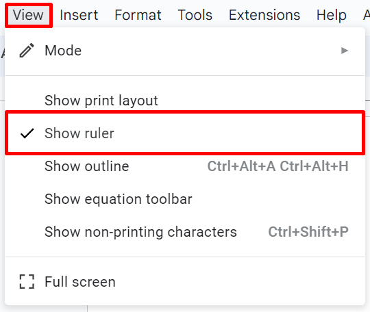 How to display the ruler in Google Docs