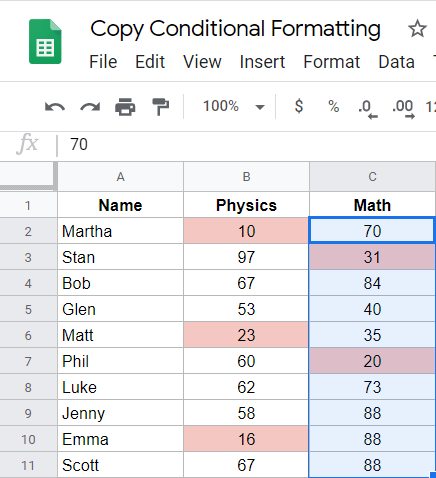 Copy conditional formatting by using Paint Format