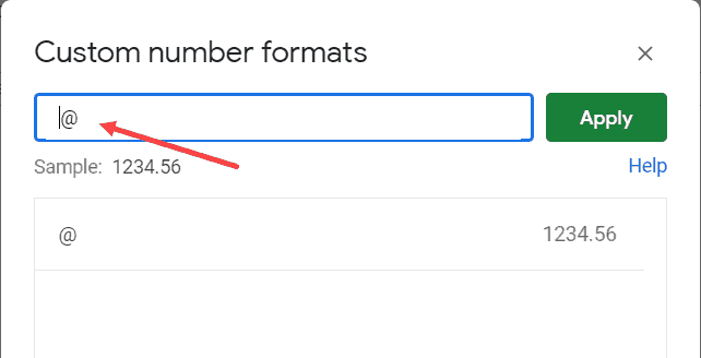 Enter the custom format to indent text or cell value in Google Sheets