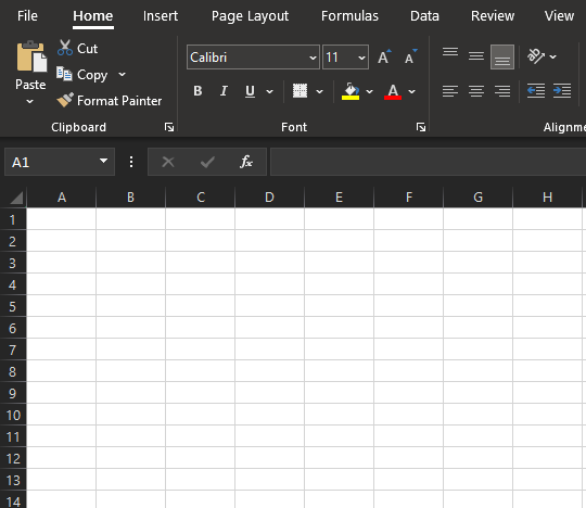 Blank Microsoft Excel worksheet.