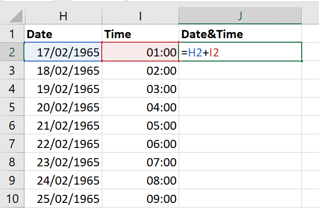 Addition formula for combining date and time in Excel