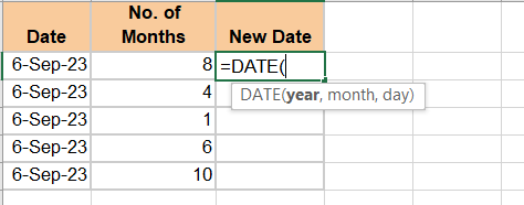 Select a cell and type in the DATE function =DATE(