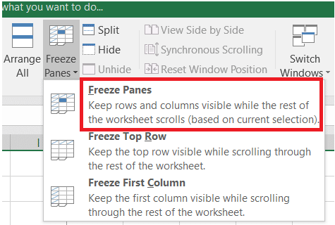 Select Freeze panes in the drop down menu.