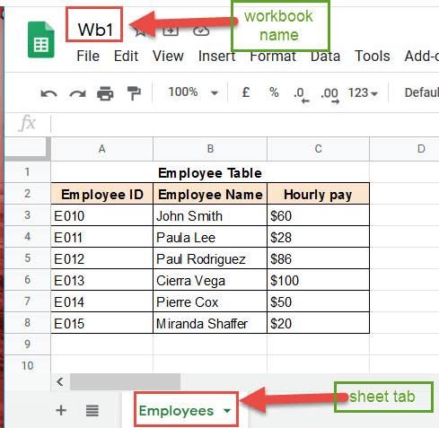 Workbook name and Sheet name