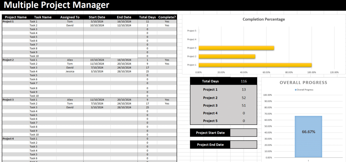 Detailed Multiple Project Dashboard Template