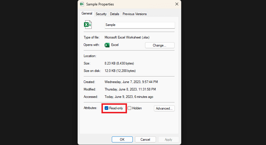 how to remove read only from excel using file properties
