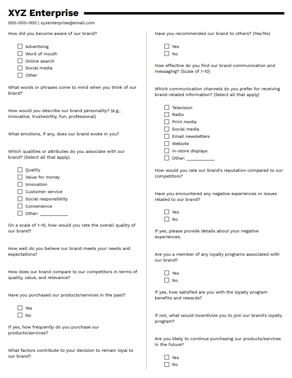 Preview of brand perception questionnaire